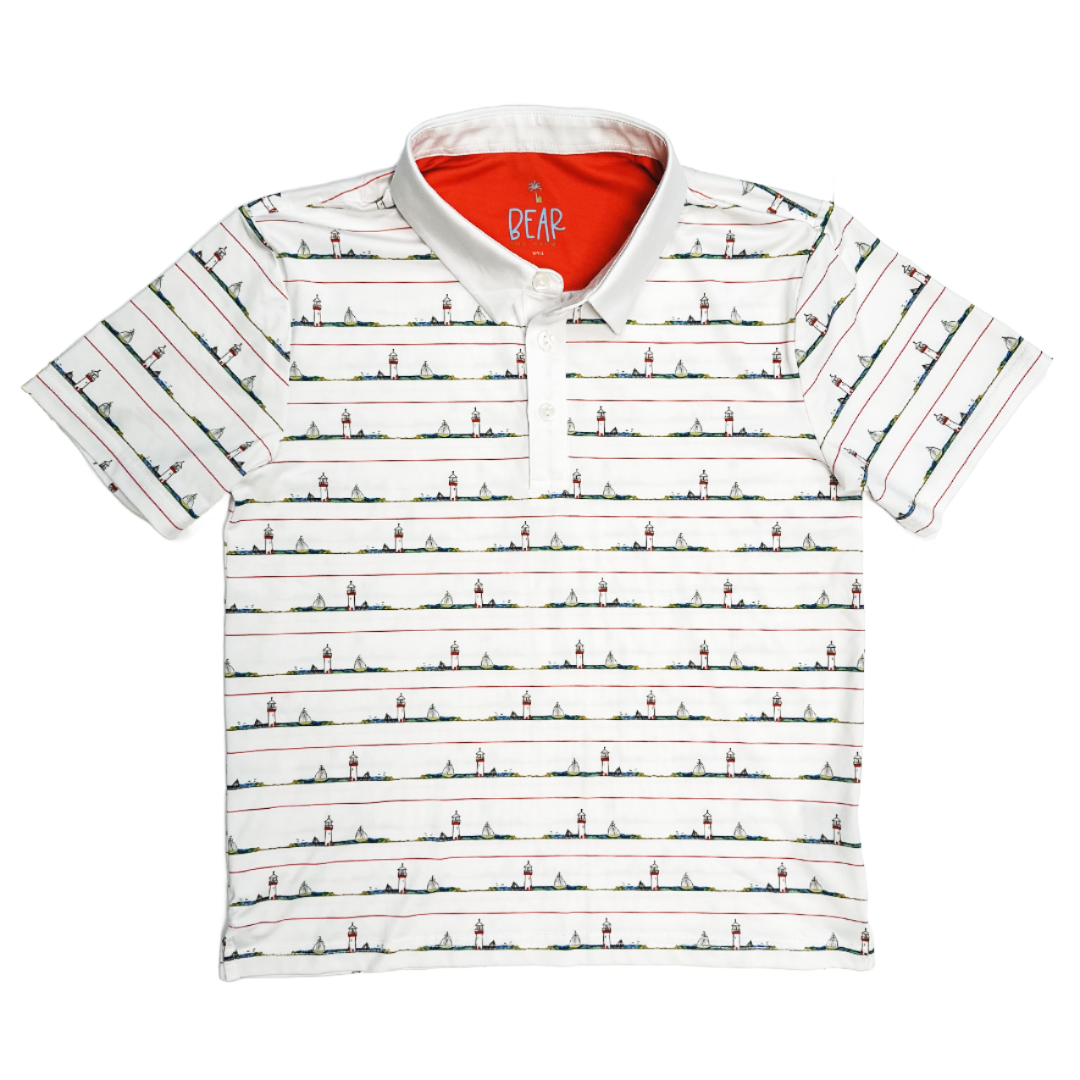Kids golf polo with lighthouse and sailboats