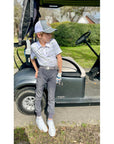 Classy boys golf polo with green and white stripe print